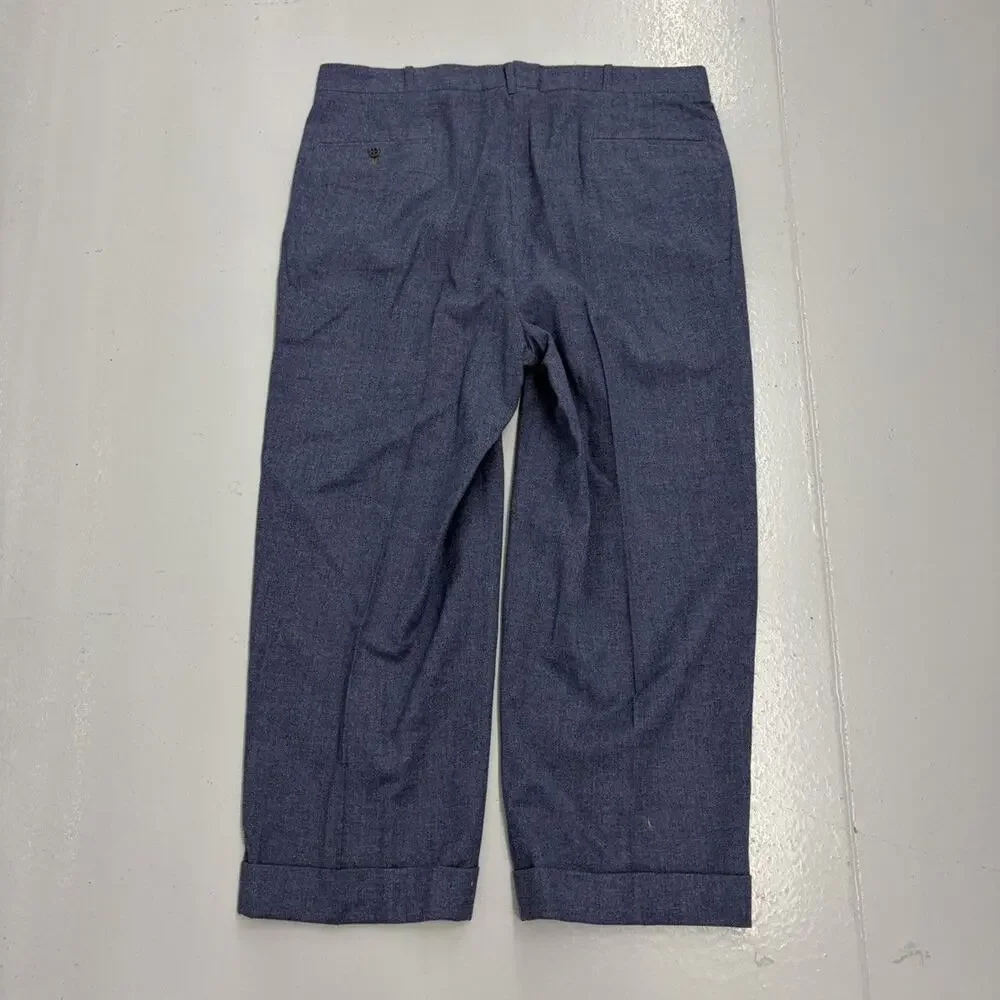 NOS Vintage 50s Blue Wool Buttonfly Wide Leg Trousers 38x26